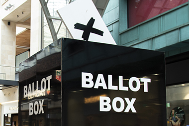 A giant ballot box in Cabot Circus shopping centre