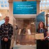 Members of the Geologists' Association present the certificate of excellence to Bristol Museum and Art Gallery staff in front of the Mary Anning exhibition.