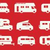 Graphic showing different types of live in vehicles in white block colour on a red background.