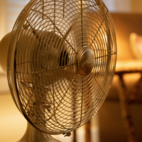 an electric fan close up in a room