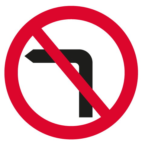 UK no left turn road sign