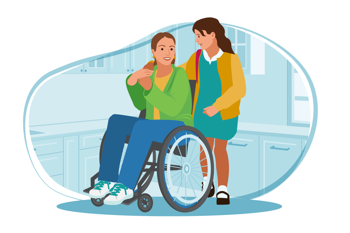 Young girl with adult in wheelchair